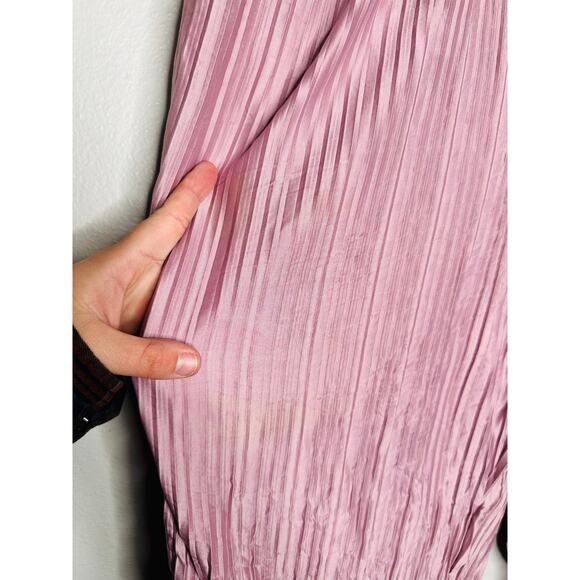 ATLEIN COLLECTIVE Pink Pleated Texture Mauve Plisses Flowy Pants Size 12 - Picture 9 of 14